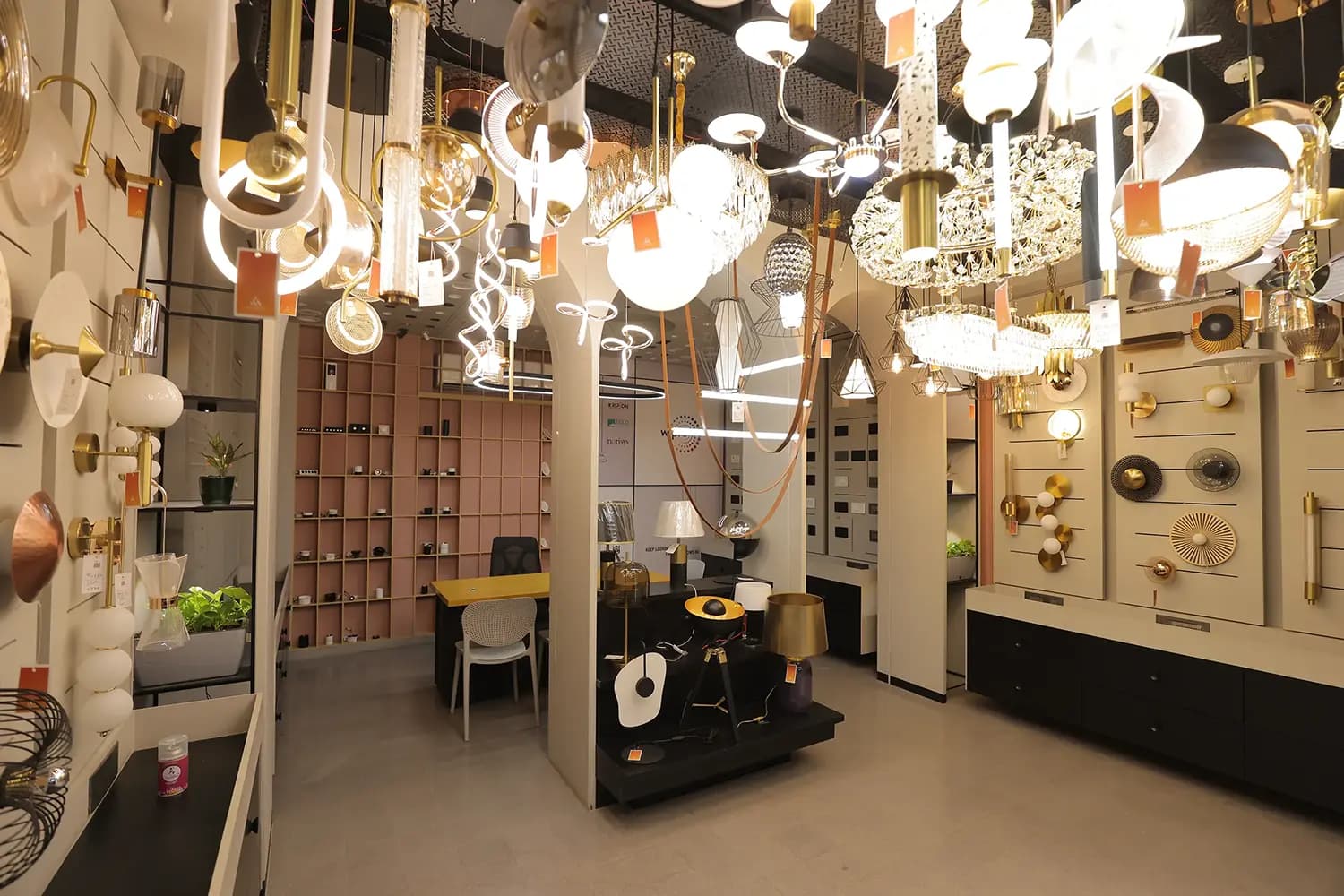 Decorative lighting on display at the AMI Lighting studio